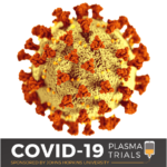 Graphic of the SARS-CoV-2 virus with the CSSC trial logo below.